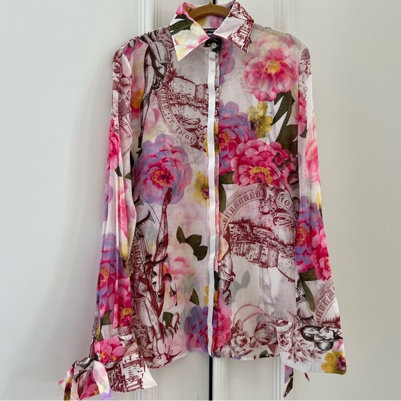Italian Couture “GFFERRE” Bellissimo Floral Artsy Blouse - Picture 7 of 15